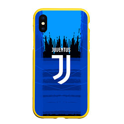 Чехол iPhone XS Max матовый FC Juventus: Blue Abstract, цвет: 3D-желтый