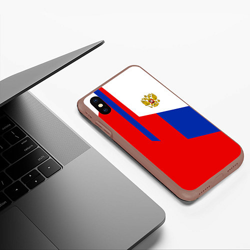Чехол iPhone XS Max матовый Russia: Geometry Tricolor / 3D-Коричневый – фото 3