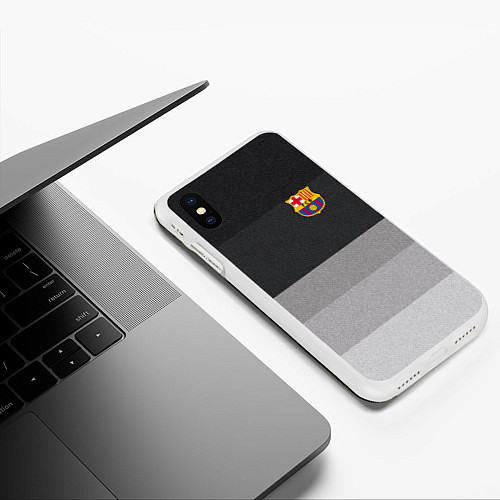 Чехол iPhone XS Max матовый ФК Барселона: Серый стиль / 3D-Белый – фото 3