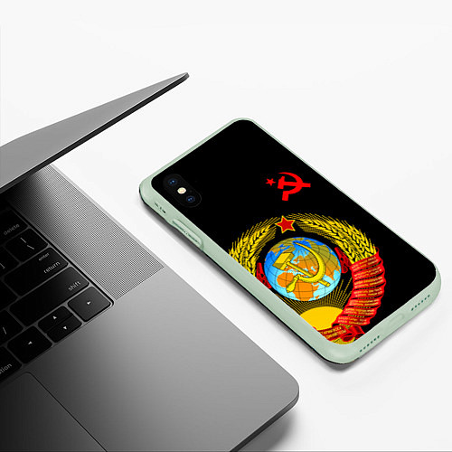 Чехол iPhone XS Max матовый Герб СССР / 3D-Салатовый – фото 3
