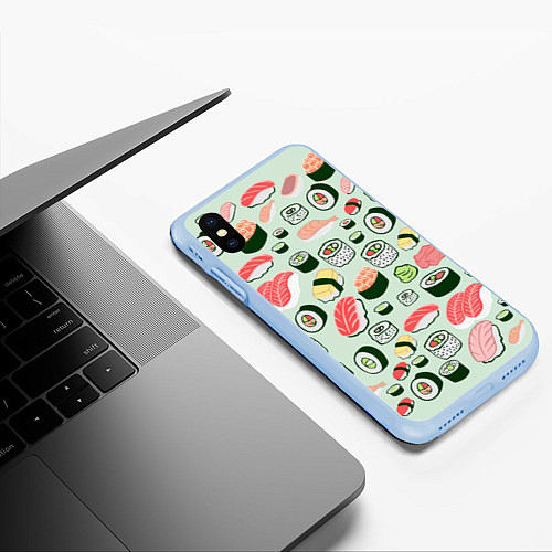 Чехол iPhone XS Max матовый Любитель суши / 3D-Голубой – фото 3