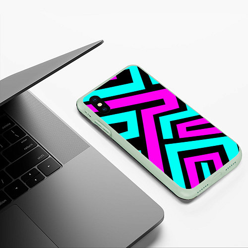 Чехол iPhone XS Max матовый Maze: Violet & Turquoise / 3D-Салатовый – фото 3