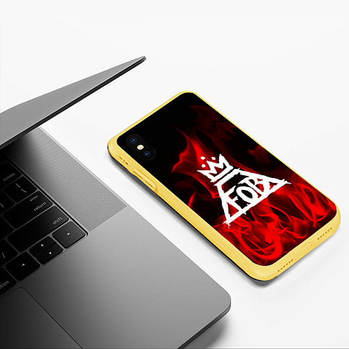 Чехол iPhone XS Max матовый Fall Out Boy: Red Flame / 3D-Желтый – фото 3