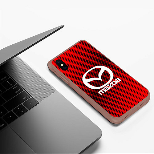 Чехол iPhone XS Max матовый Mazda: Red Carbon / 3D-Коричневый – фото 3