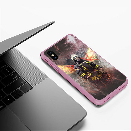 Чехол iPhone XS Max матовый Пожарный ангел / 3D-Розовый – фото 3