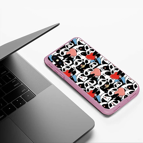 Чехол iPhone XS Max матовый Funny Pandas / 3D-Розовый – фото 3