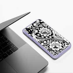 Чехол iPhone XS Max матовый Хохлома черно-белая, цвет: 3D-светло-сиреневый — фото 2