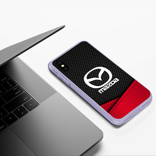 Чехол iPhone XS Max матовый Mazda: Grey Carbon / 3D-Светло-сиреневый – фото 3