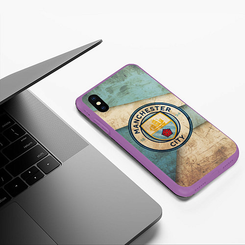 Чехол iPhone XS Max матовый FC Man City: Old Style / 3D-Фиолетовый – фото 3