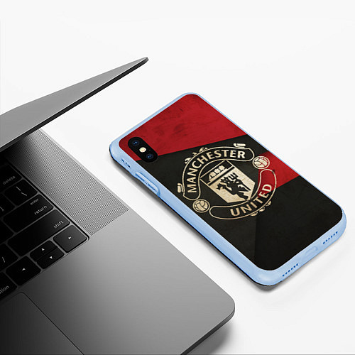 Чехол iPhone XS Max матовый FC Man United: Old Style / 3D-Голубой – фото 3