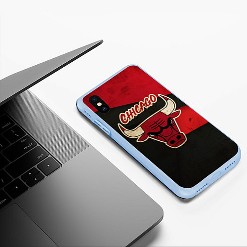 Чехол iPhone XS Max матовый Chicago Bulls: Old Style / 3D-Голубой – фото 3