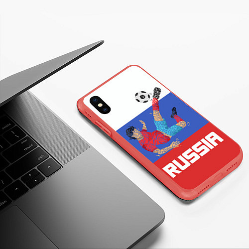 Чехол iPhone XS Max матовый Russia Footballer / 3D-Красный – фото 3