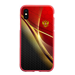 Чехол iPhone XS Max матовый RUSSIA SPORT: Gold Collection, цвет: 3D-красный