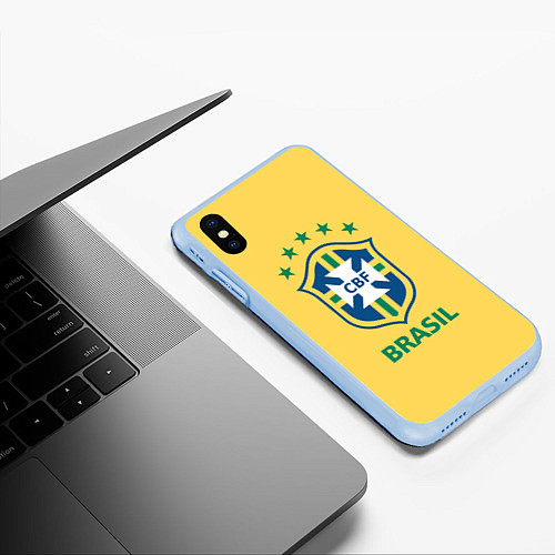 Чехол iPhone XS Max матовый Brazil Team / 3D-Голубой – фото 3