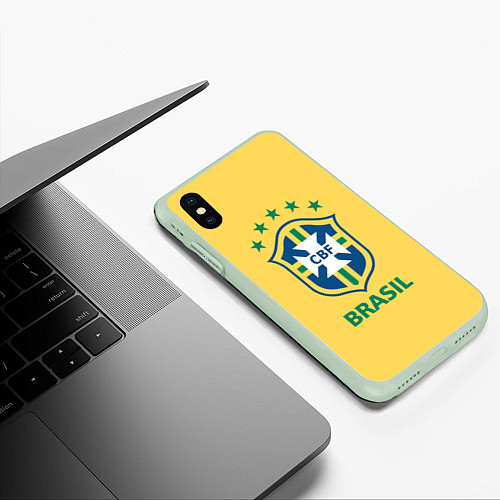 Чехол iPhone XS Max матовый Brazil Team / 3D-Салатовый – фото 3