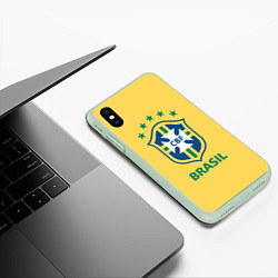 Чехол iPhone XS Max матовый Brazil Team, цвет: 3D-салатовый — фото 2