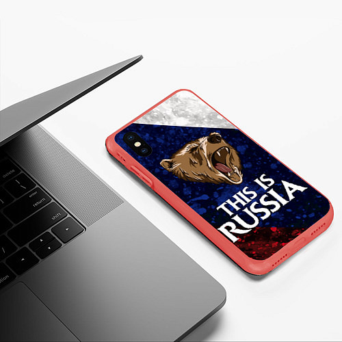 Чехол iPhone XS Max матовый Russia: Roaring Bear / 3D-Красный – фото 3