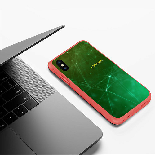 Чехол iPhone XS Max матовый Cyberpunk 2077: Green Network / 3D-Красный – фото 3