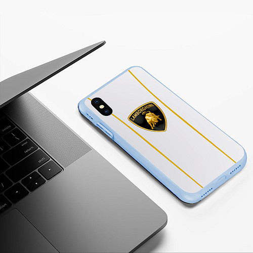 Чехол iPhone XS Max матовый Lamborghini SPORT / 3D-Голубой – фото 3