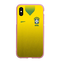 Чехол iPhone XS Max матовый Brazil Team: WC 2018, цвет: 3D-розовый