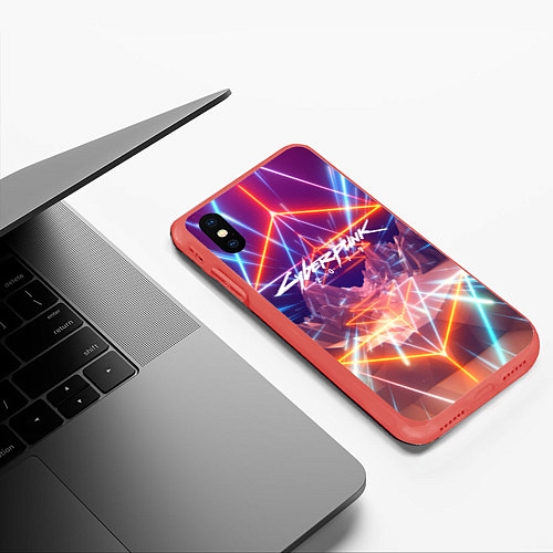 Чехол iPhone XS Max матовый Cyberpunk 2077: Neon Lines / 3D-Красный – фото 3