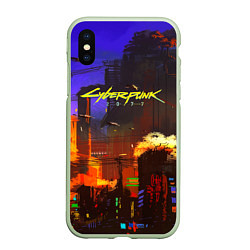 Чехол iPhone XS Max матовый Cyberpunk 2077: Night City, цвет: 3D-салатовый