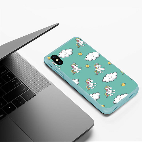 Чехол iPhone XS Max матовый Love of Unicorns / 3D-Мятный – фото 3