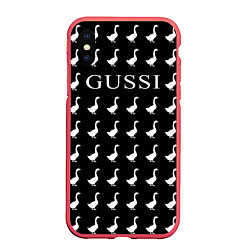 Чехол iPhone XS Max матовый GUSSI Black, цвет: 3D-красный