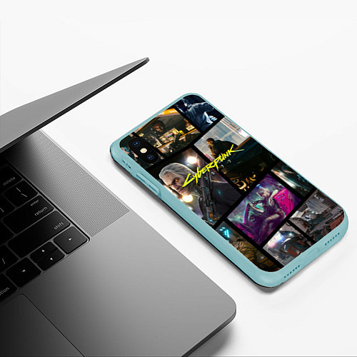 Чехол iPhone XS Max матовый Cyberpunk 2077: Stories / 3D-Мятный – фото 3