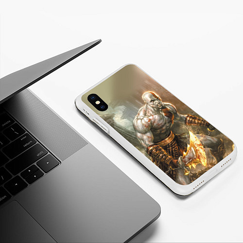 Чехол iPhone XS Max матовый Могучий Кратос / 3D-Белый – фото 3