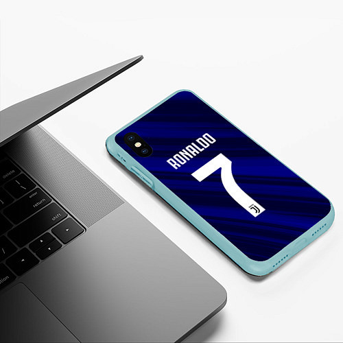 Чехол iPhone XS Max матовый Ronaldo 7: Blue Sport / 3D-Мятный – фото 3