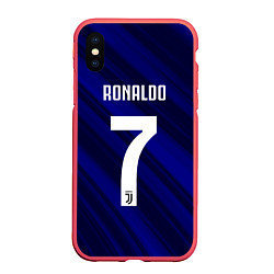 Чехол iPhone XS Max матовый Ronaldo 7: Blue Sport, цвет: 3D-красный