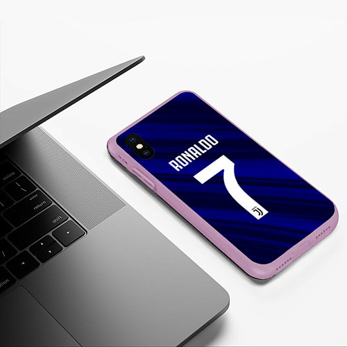 Чехол iPhone XS Max матовый Ronaldo 7: Blue Sport / 3D-Сиреневый – фото 3