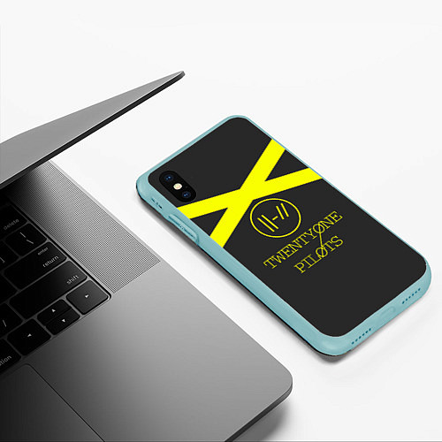 Чехол iPhone XS Max матовый Twenty One Pilots: Yellow Lines / 3D-Мятный – фото 3