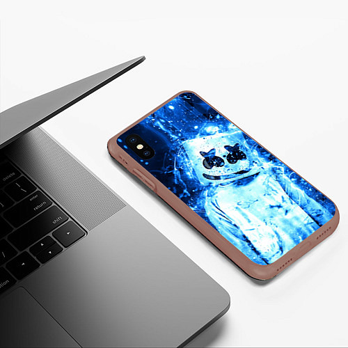 Чехол iPhone XS Max матовый Marshmello: Blue Liquid / 3D-Коричневый – фото 3