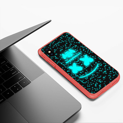 Чехол iPhone XS Max матовый Marshmello: Blue Fireflies / 3D-Красный – фото 3