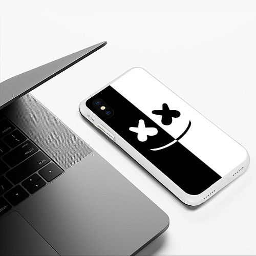 Чехол iPhone XS Max матовый Marshmello: Black & White / 3D-Белый – фото 3