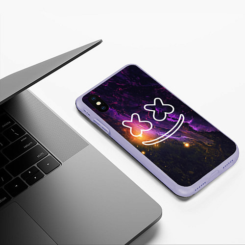 Чехол iPhone XS Max матовый Marshmello: Neon Space / 3D-Светло-сиреневый – фото 3