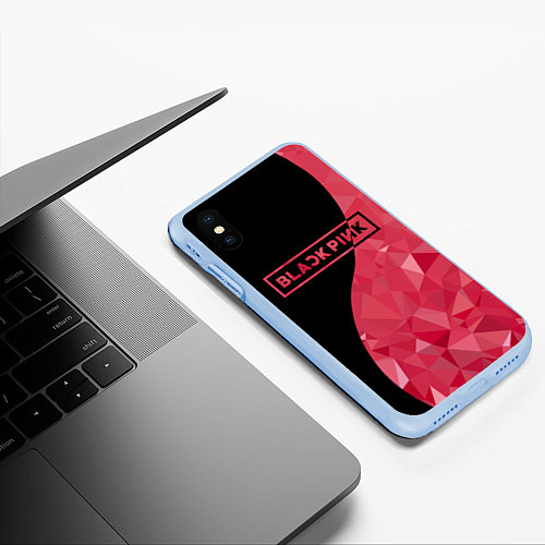 Чехол iPhone XS Max матовый Black Pink: Pink Polygons / 3D-Голубой – фото 3