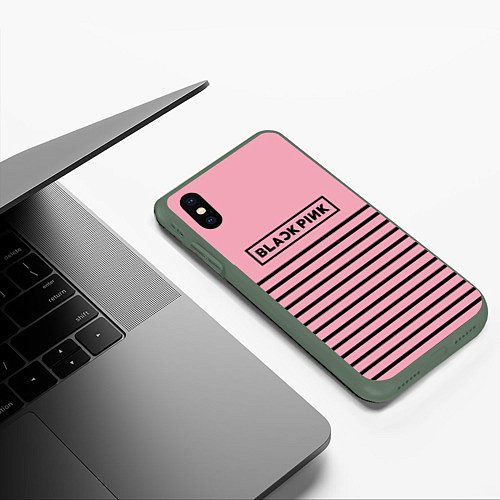 Чехол iPhone XS Max матовый Black Pink: Black Stripes / 3D-Темно-зеленый – фото 3