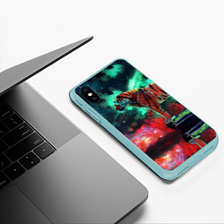 Чехол iPhone XS Max матовый Мистик тигр, цвет: 3D-мятный — фото 2