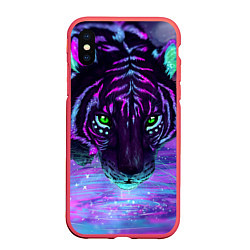 Чехол iPhone XS Max матовый Неоновый тигр, цвет: 3D-красный