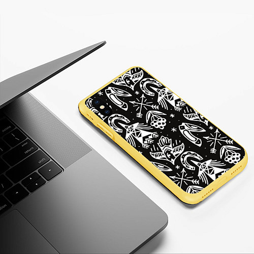 Чехол iPhone XS Max матовый Сибирские мотивы / 3D-Желтый – фото 3