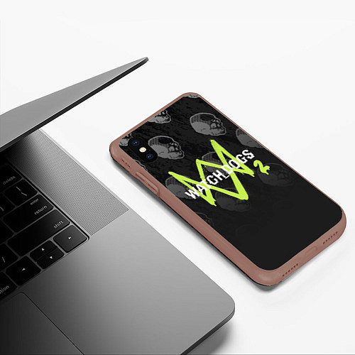 Чехол iPhone XS Max матовый Watch Dogs 2: Skulls Pattern / 3D-Коричневый – фото 3