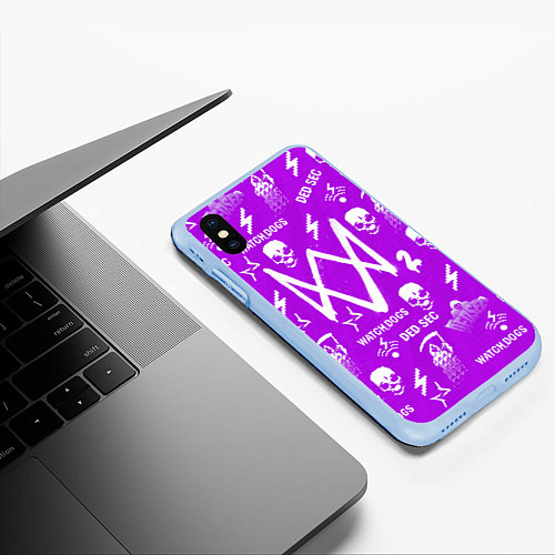 Чехол iPhone XS Max матовый Watch Dogs 2: Violet Pattern / 3D-Голубой – фото 3
