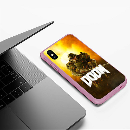 Чехол iPhone XS Max матовый DOOM: Soldier / 3D-Розовый – фото 3
