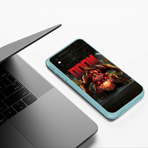 Чехол iPhone XS Max матовый DOOM: Pinky Monster / 3D-Мятный – фото 3