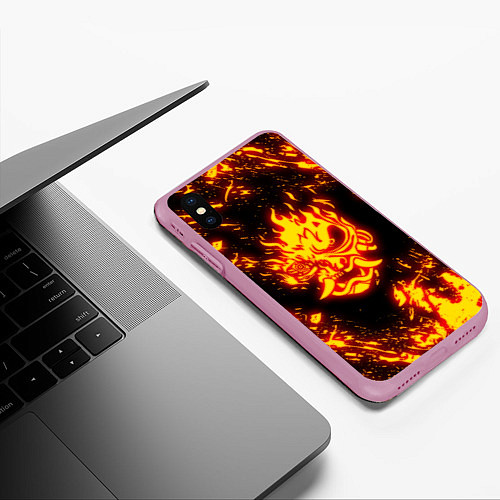 Чехол iPhone XS Max матовый Cyberpunk 2077: FIRE SAMURAI / 3D-Розовый – фото 3