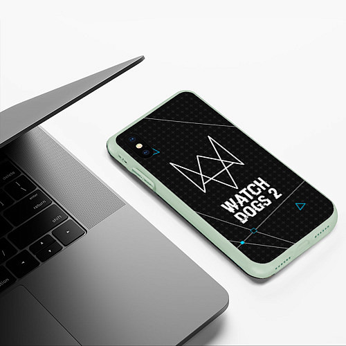 Чехол iPhone XS Max матовый Watch Dogs 2: Tech Geometry / 3D-Салатовый – фото 3