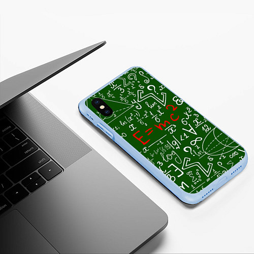 Чехол iPhone XS Max матовый E=mc2: Green Style / 3D-Голубой – фото 3
